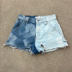 PacSun Two Toned Blue Jean Shorts High-Waisted Frayed Hem